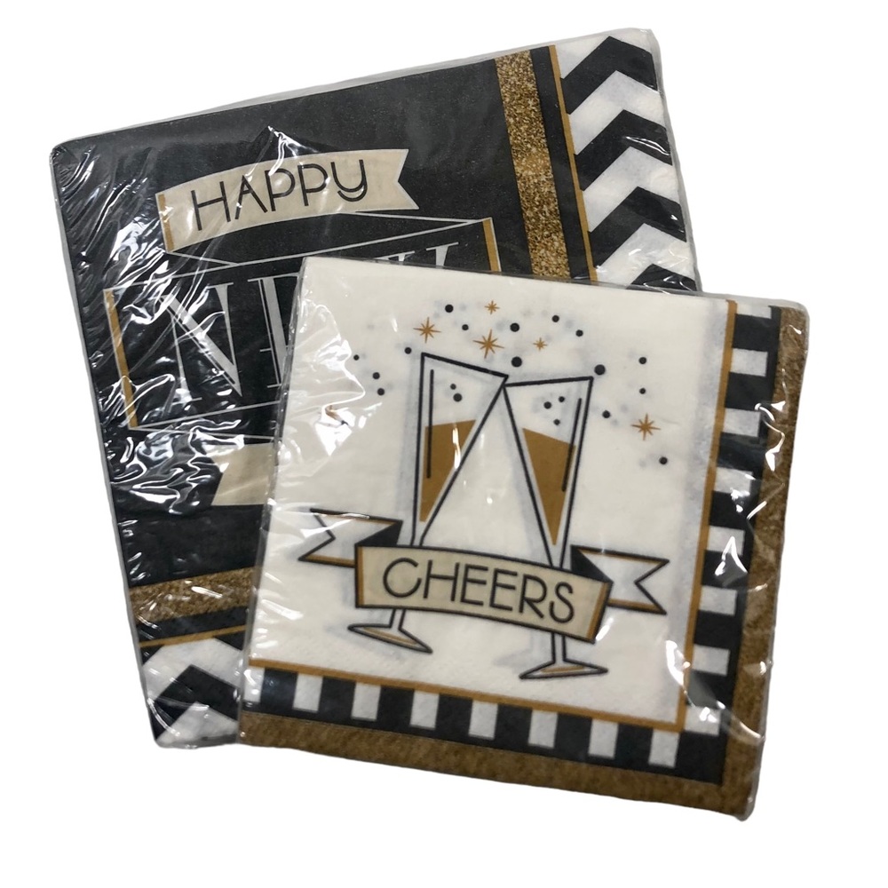 Happy New Year Dinner Napkin & Cheers Cocktail Napkin 16 Ct. (Set of 2)